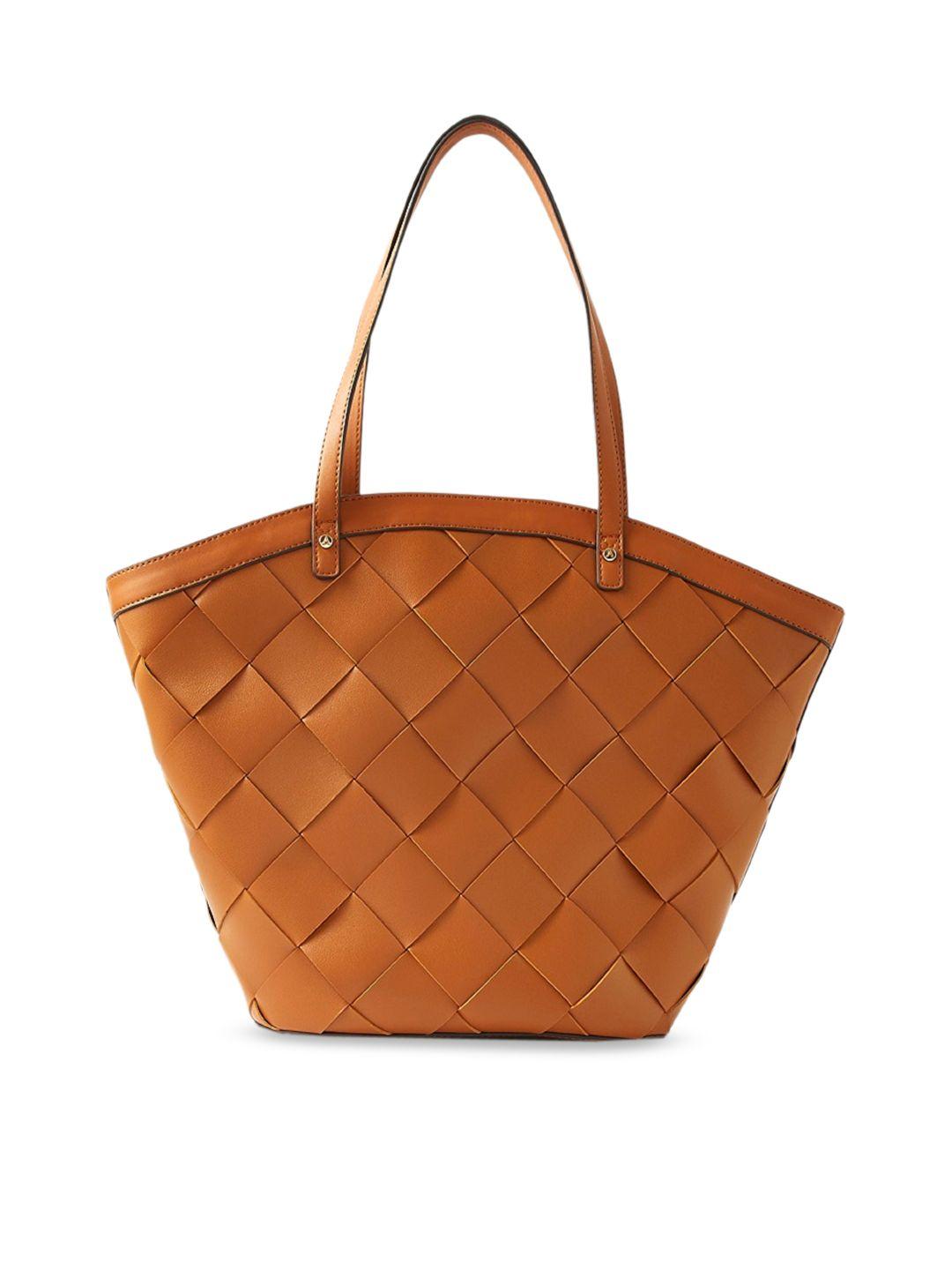 accessorize tan textured pu oversized structured tote bag with quilted