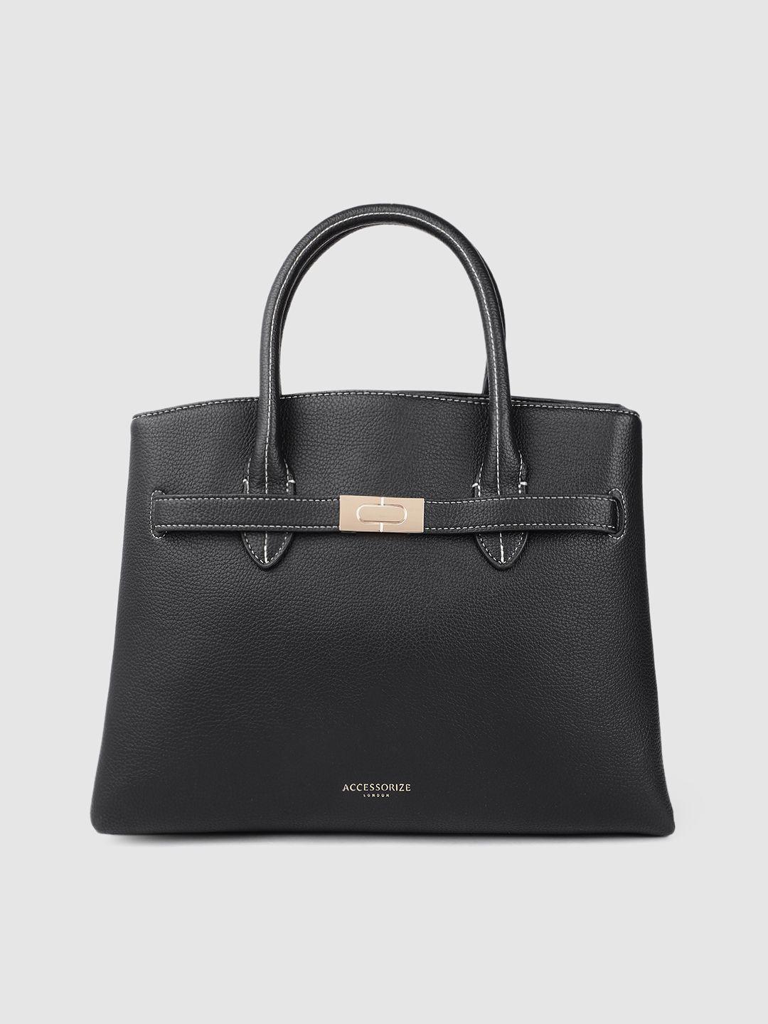 accessorize women black pu structured handheld bag