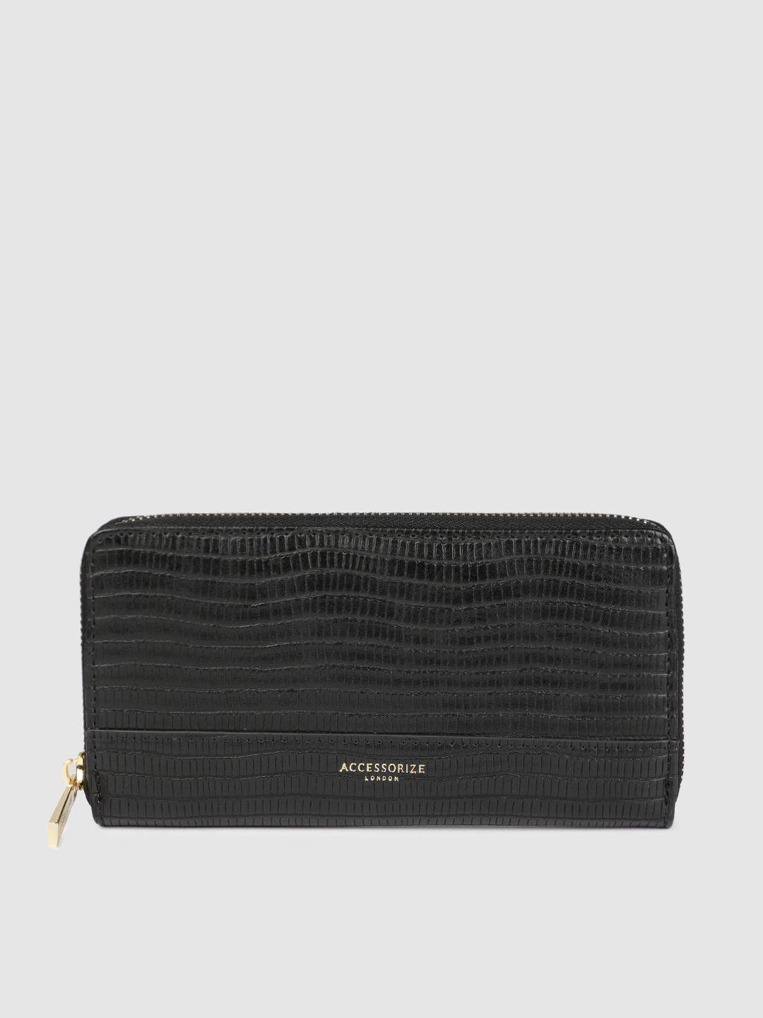 accessorize women black textured zip around wallet