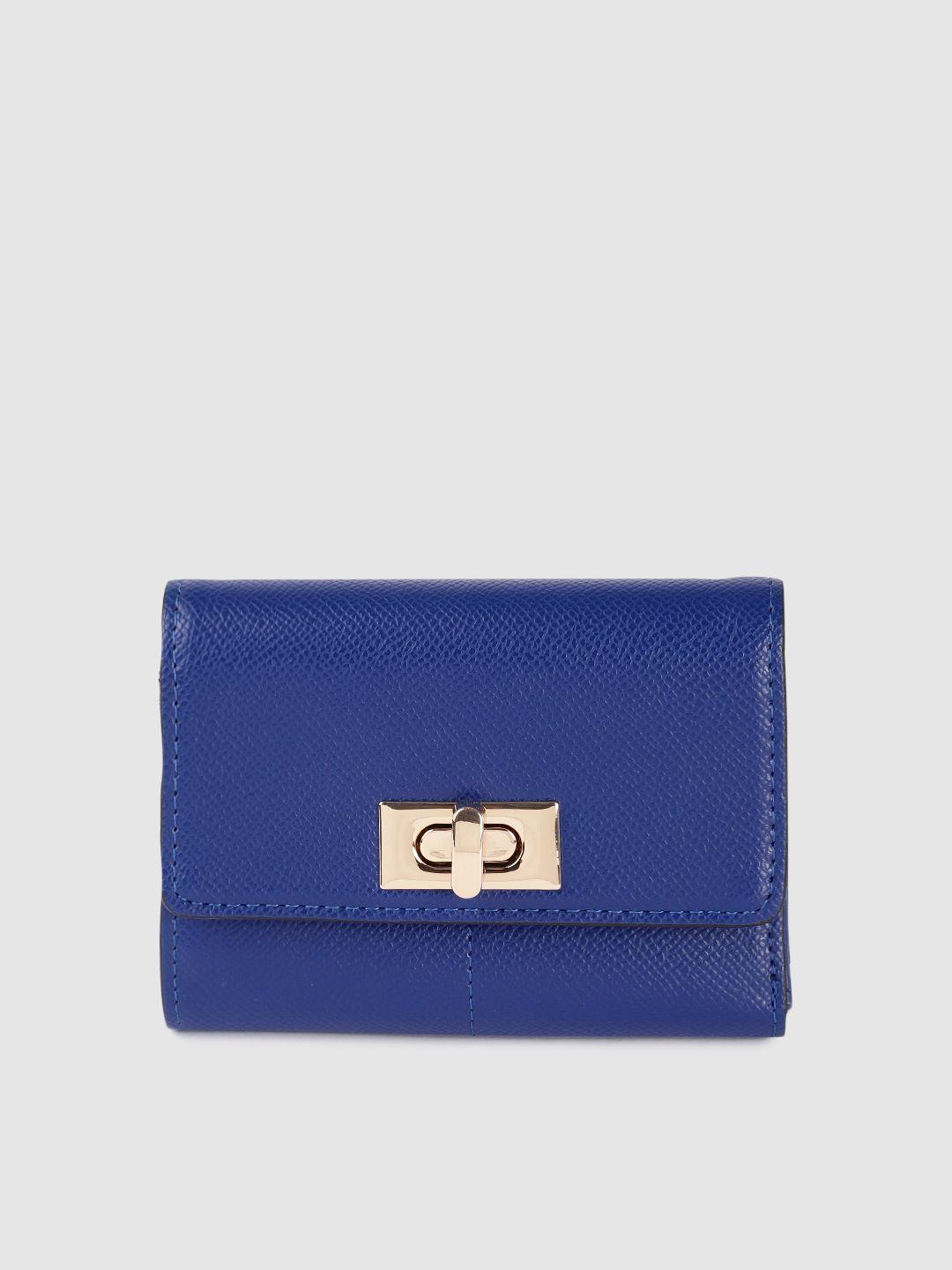 accessorize women blue solid three fold wallet