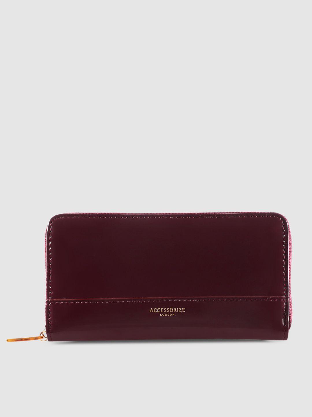 accessorize women burgundy solid zip around wallet