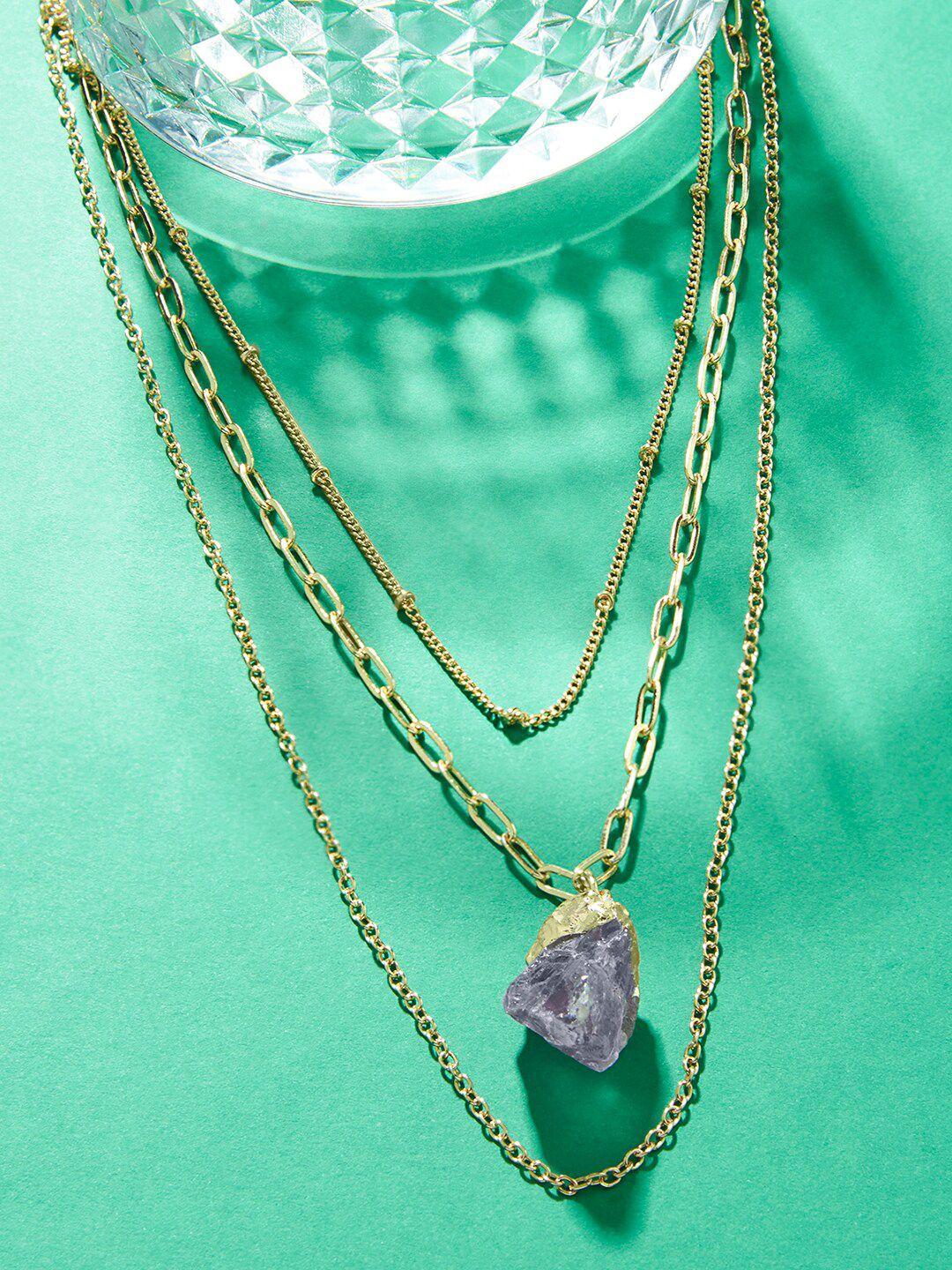 accessorize women gold-toned & purple celestial raw stone layered necklace
