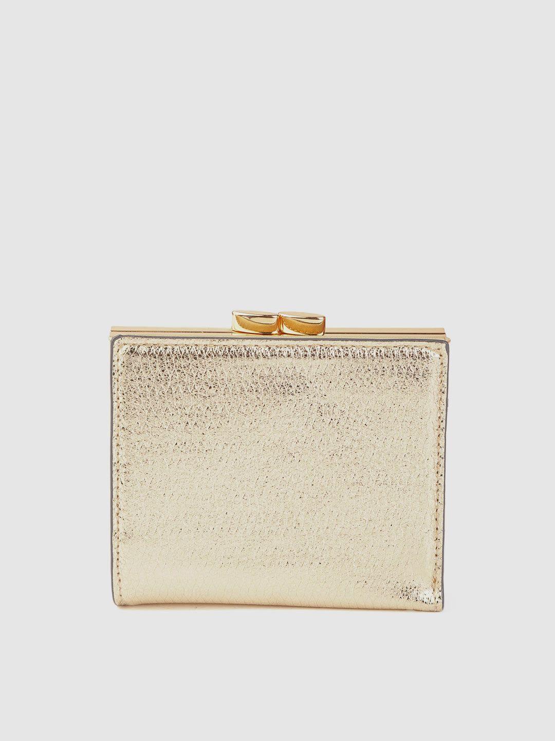 accessorize women gold-toned snakeskin textured two fold wallet