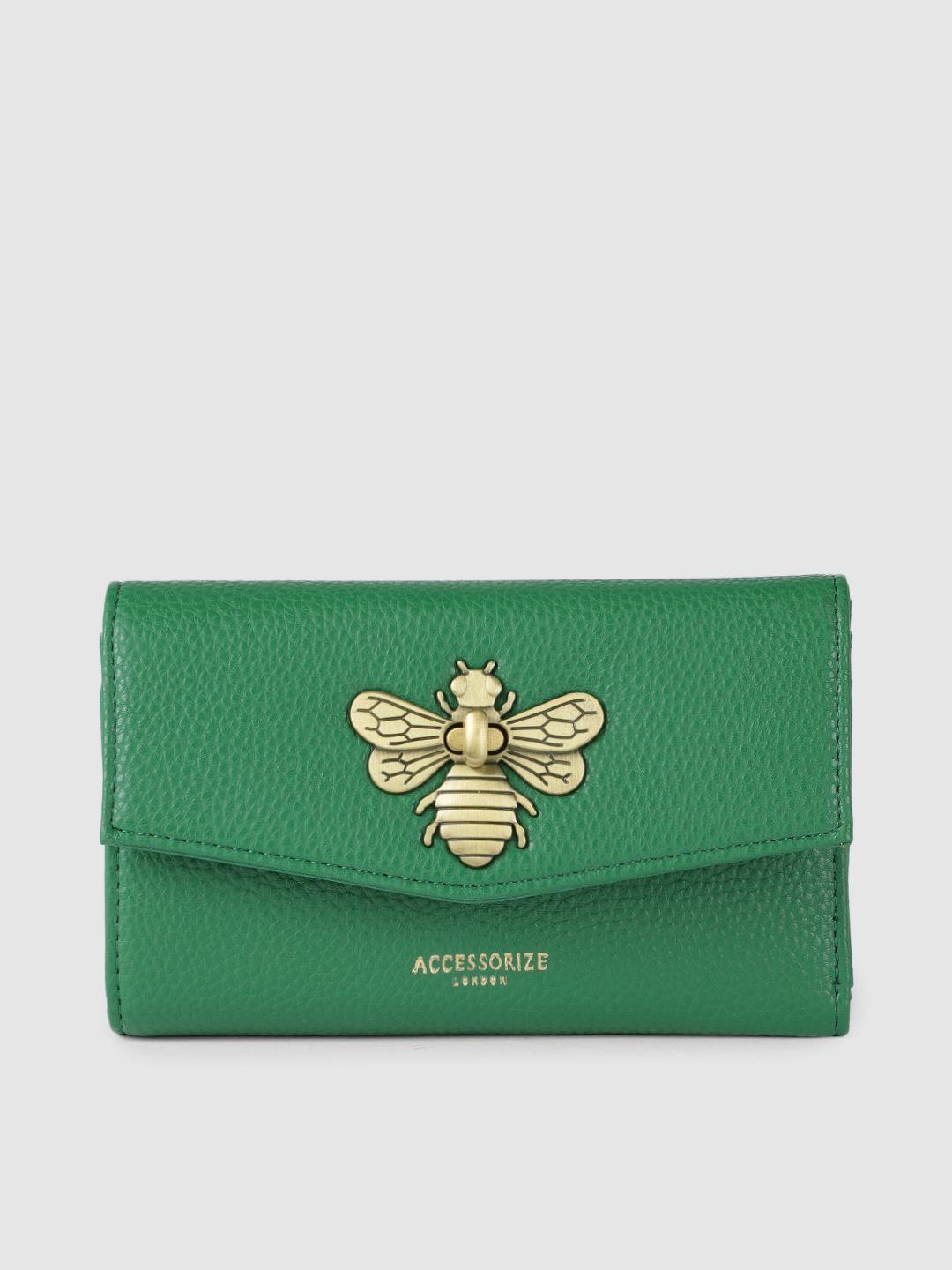 accessorize women green embellished three fold wallet