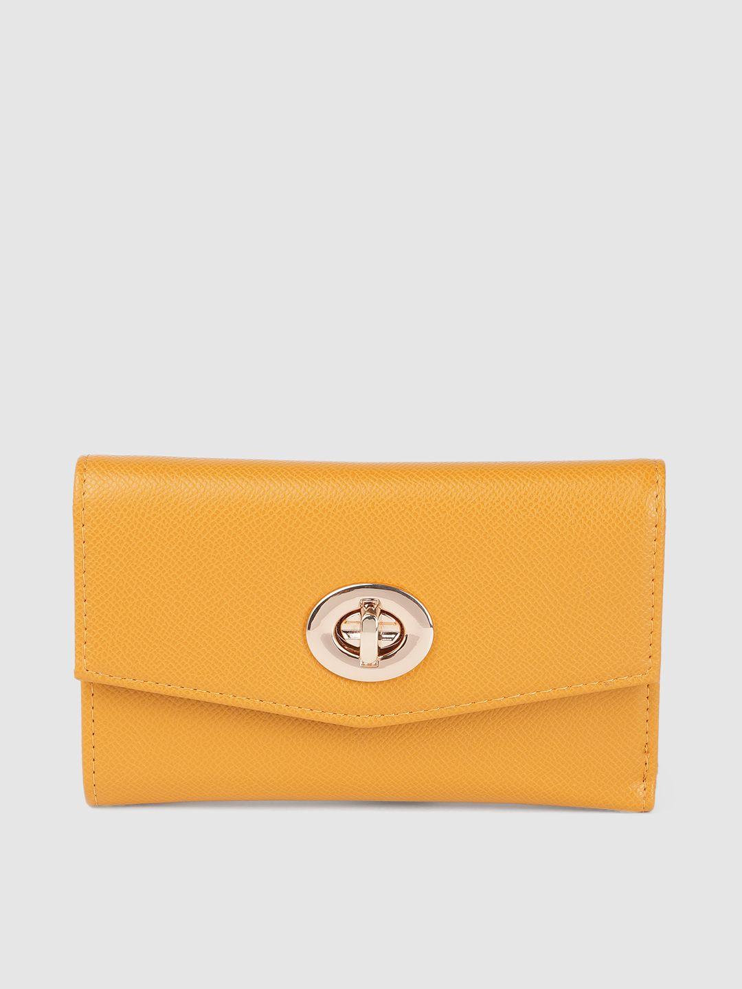 accessorize women mustard yellow three fold wallet