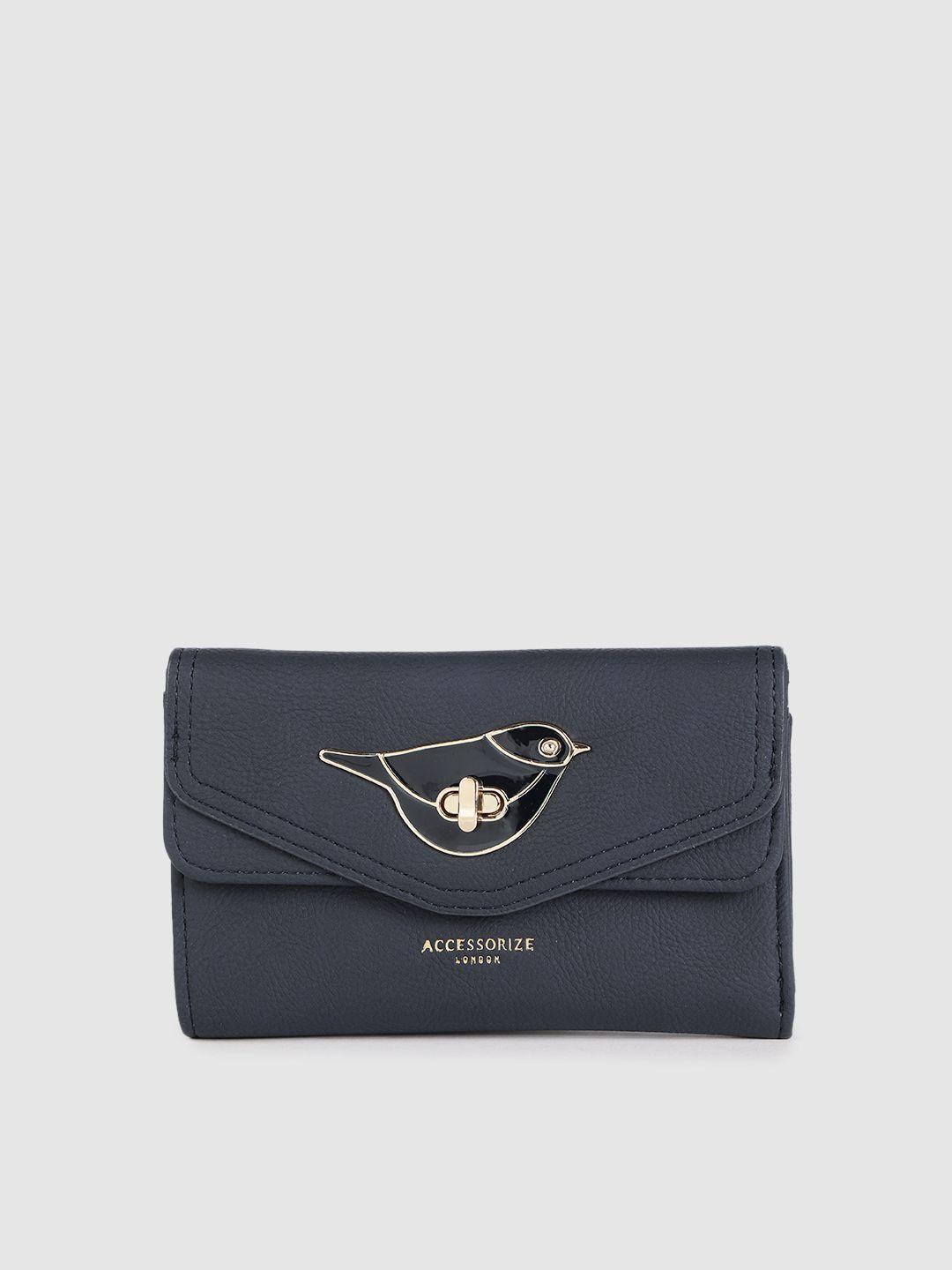 accessorize women navy blue solid three fold wallet