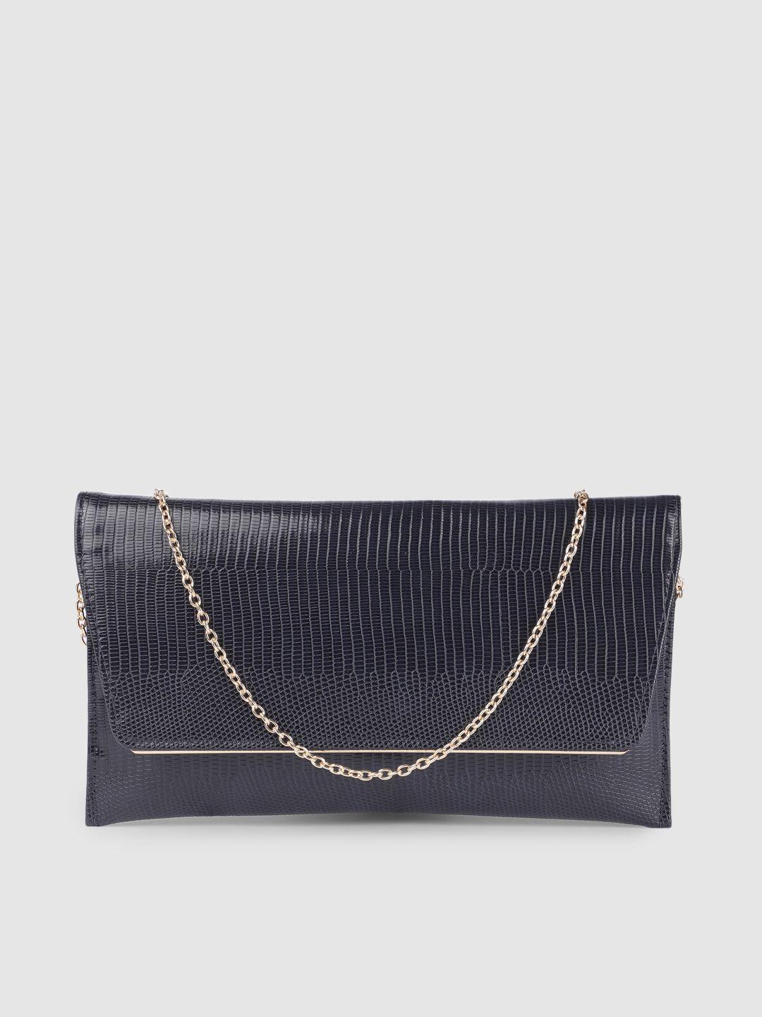 accessorize women navy blue textured envelope clutch