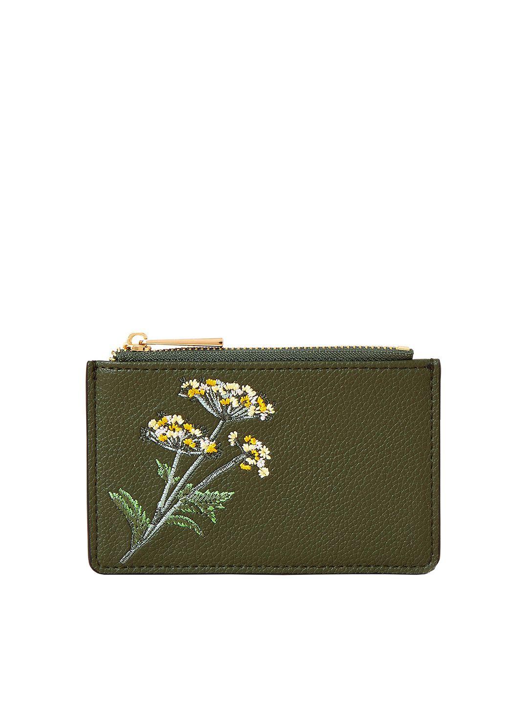 accessorize women olive green & off white floral printed card holder