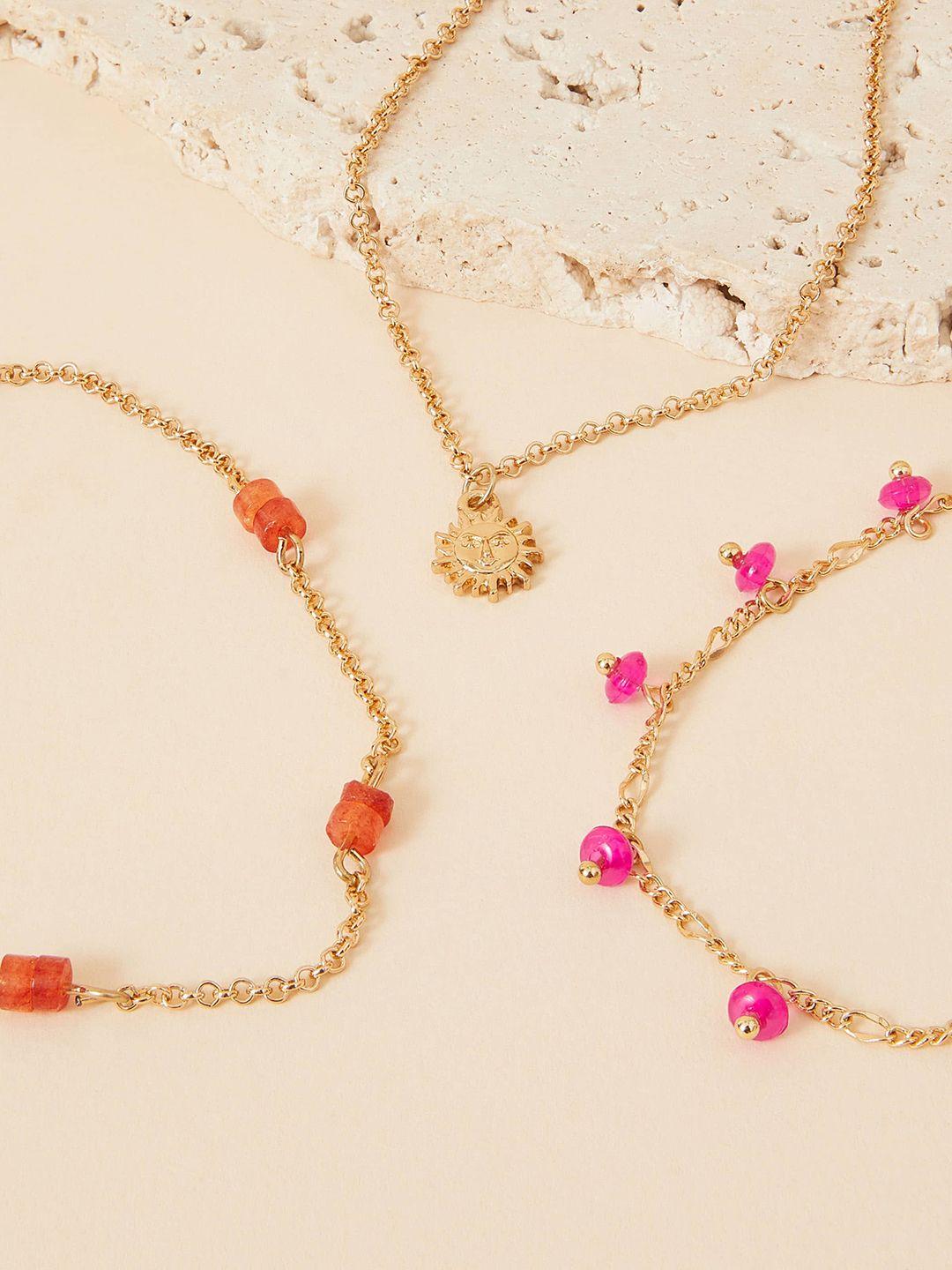 accessorize women set of 3 stone & sun anklets