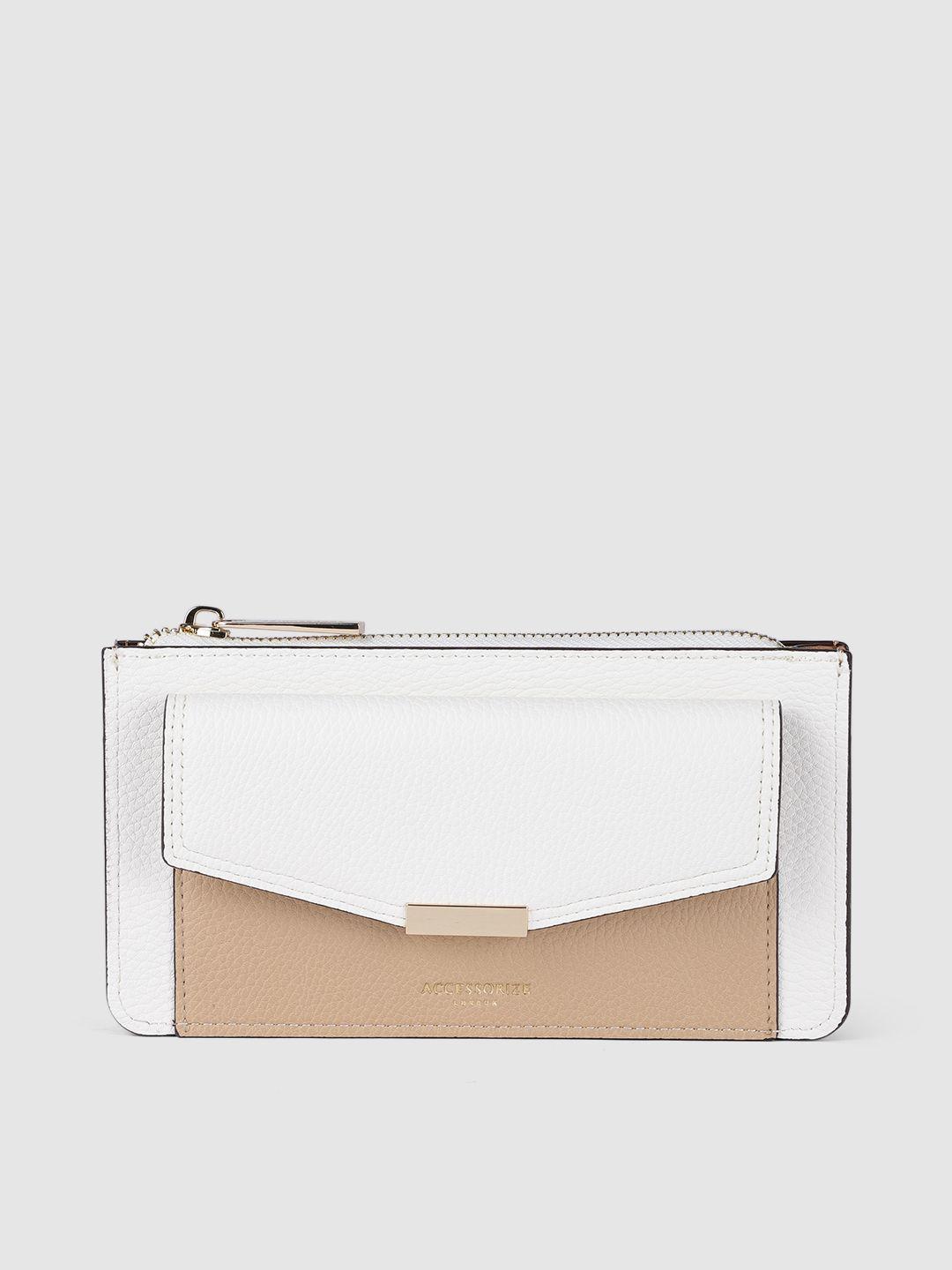 accessorize women white & cream-coloured pu two fold wallet