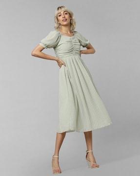 accordian pleat fit & flare dress