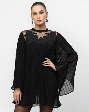 accordian pleated high-neck tunic
