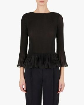 accordion pleated boat-neck top