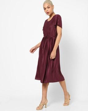 accordion-pleat a-line dress with tie-up