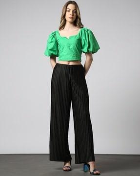 accordion-pleat regular fit flat-front pants