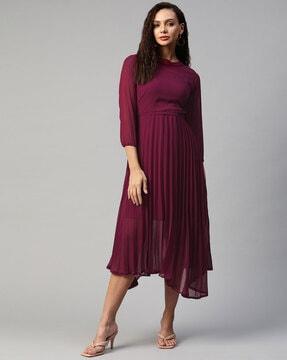 accordion pleated fit & flared dress