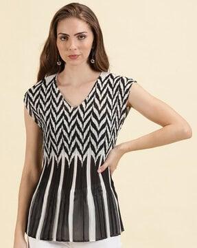 accordion pleated v-neck top