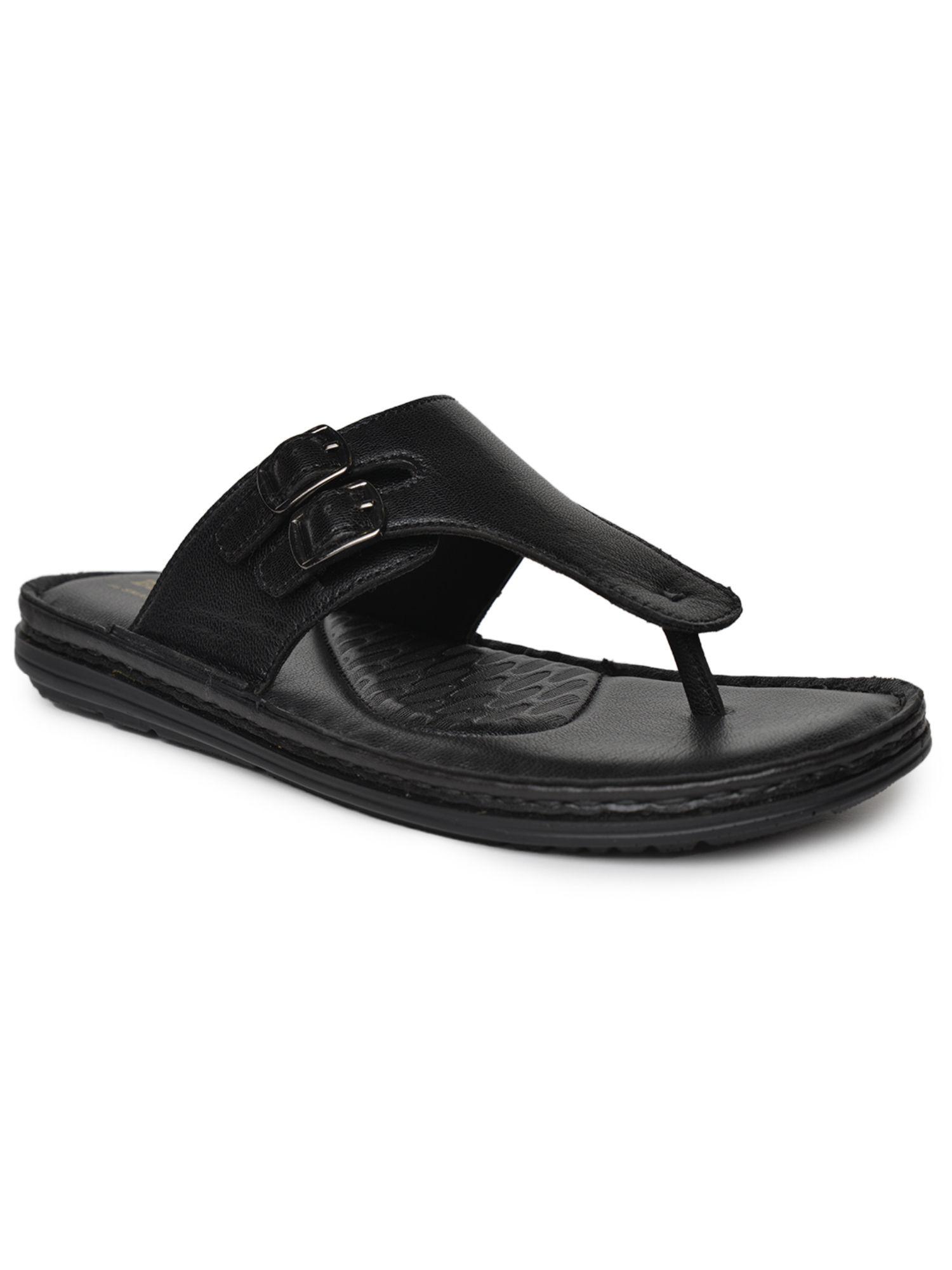 ace full grain natural leather black casual sandal chappal