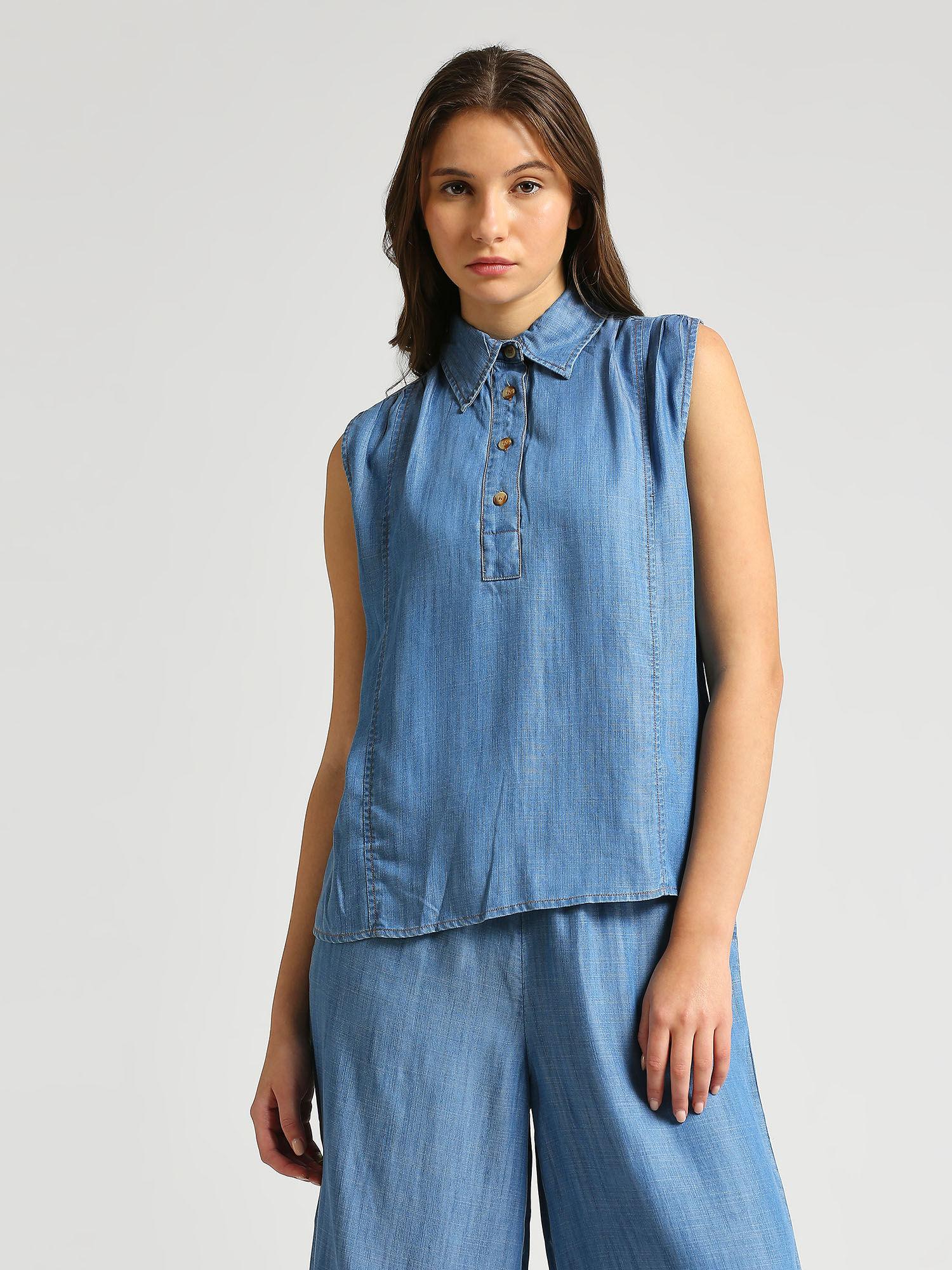 ace mid wash denim top