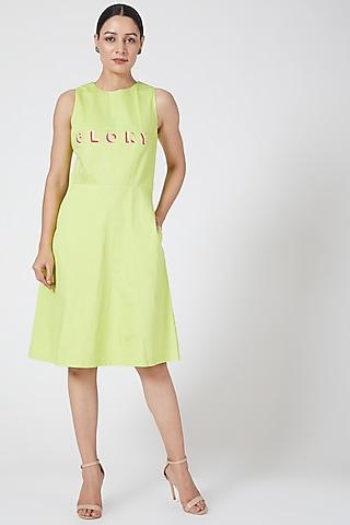 acid green embroidered dress