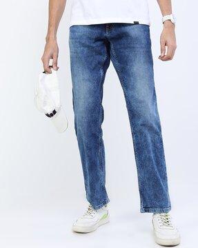 acid heavily washed straight jeans