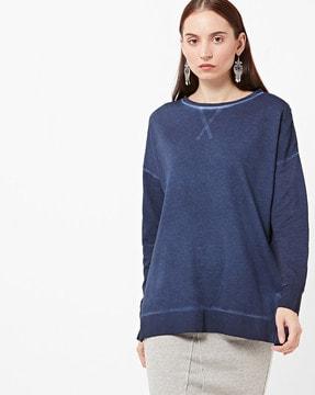 acid-wash crew-neck sweatshirt