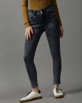 acid wash high-rise skinny fit jeans
