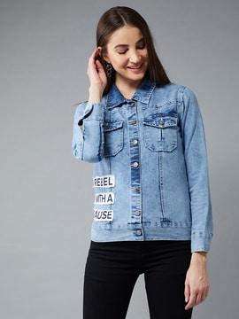 acid-wash jacket with applique