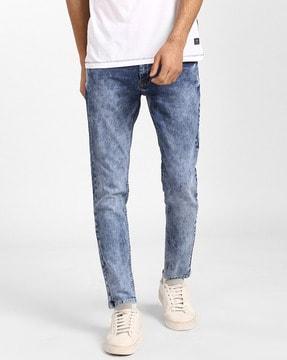 acid-wash straight fit jeans