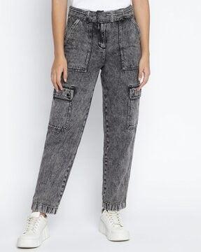 acid wash straight-leg cargo jeans