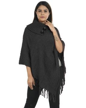 acro woolen high-neck poncho with tassels