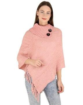 acro woolen high-neck poncho with tassels