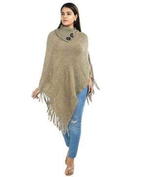 acro woolen high-neck poncho with tassels