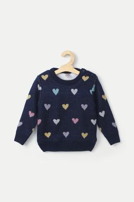 acrylic round neck infant girls sweater - navy