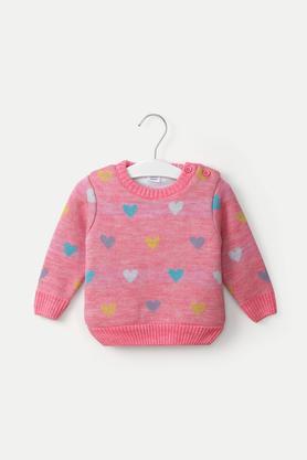 acrylic round neck infant girls sweater - pink