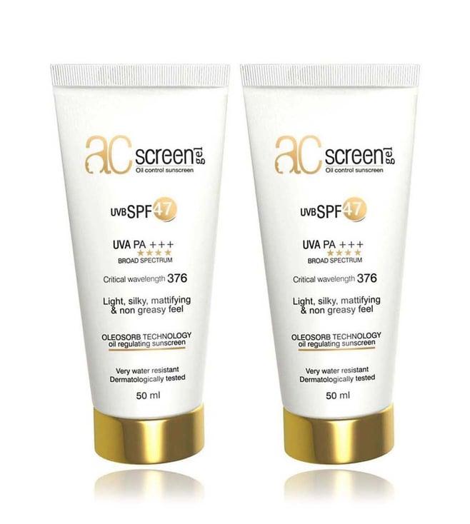 acscreen sunscreen for oily and acne skin pack of 2 (uvb spf 47) uva pa +++ - 100 ml