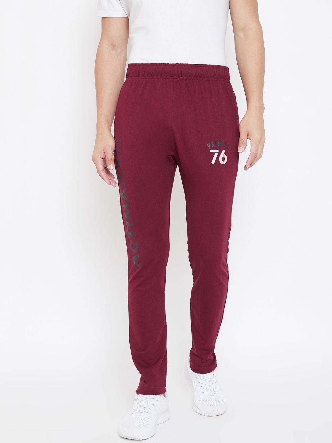 actimaxx men maroon solid tapered fit signature track pants