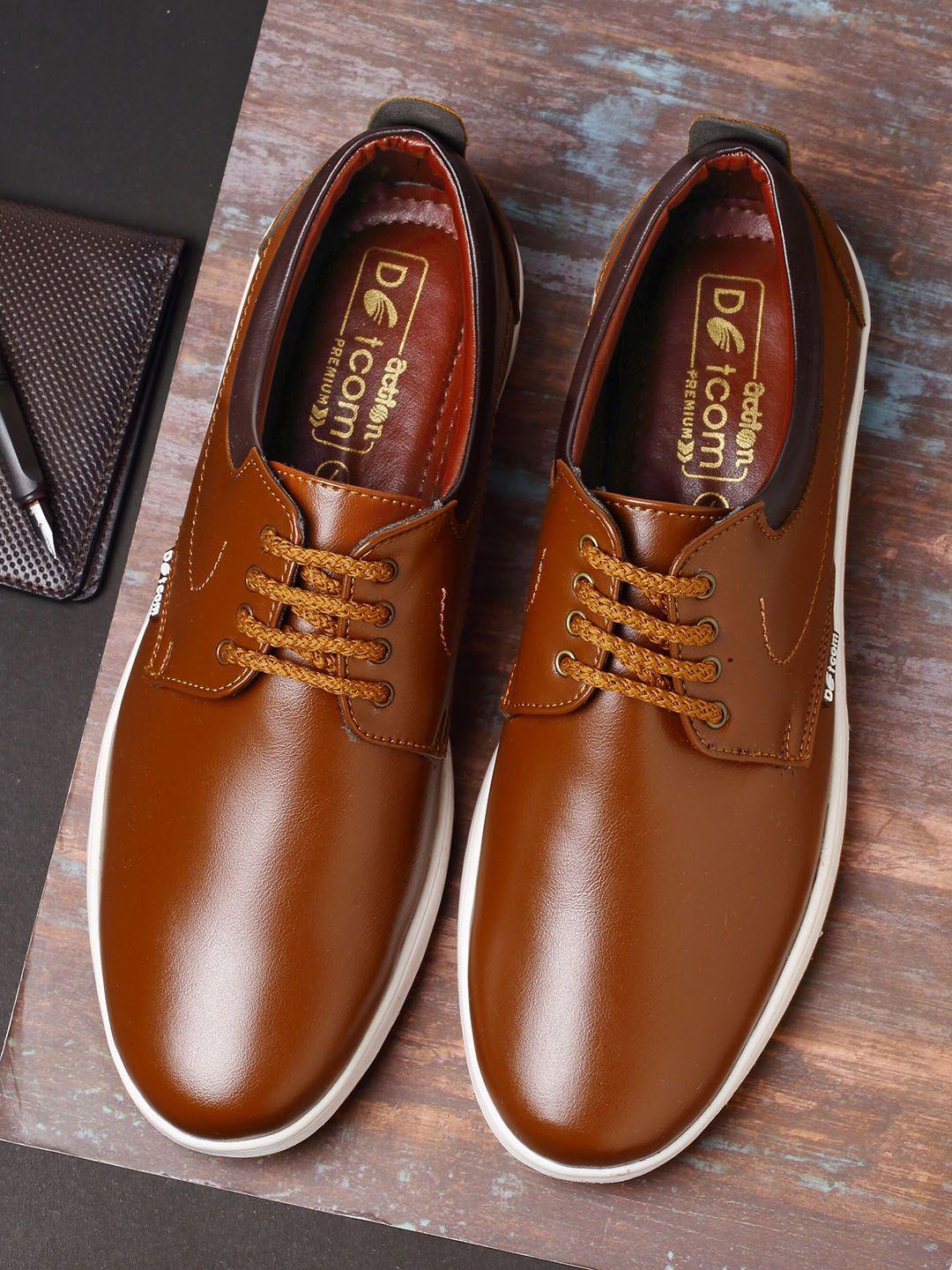 action men tan synthetic leather derbys