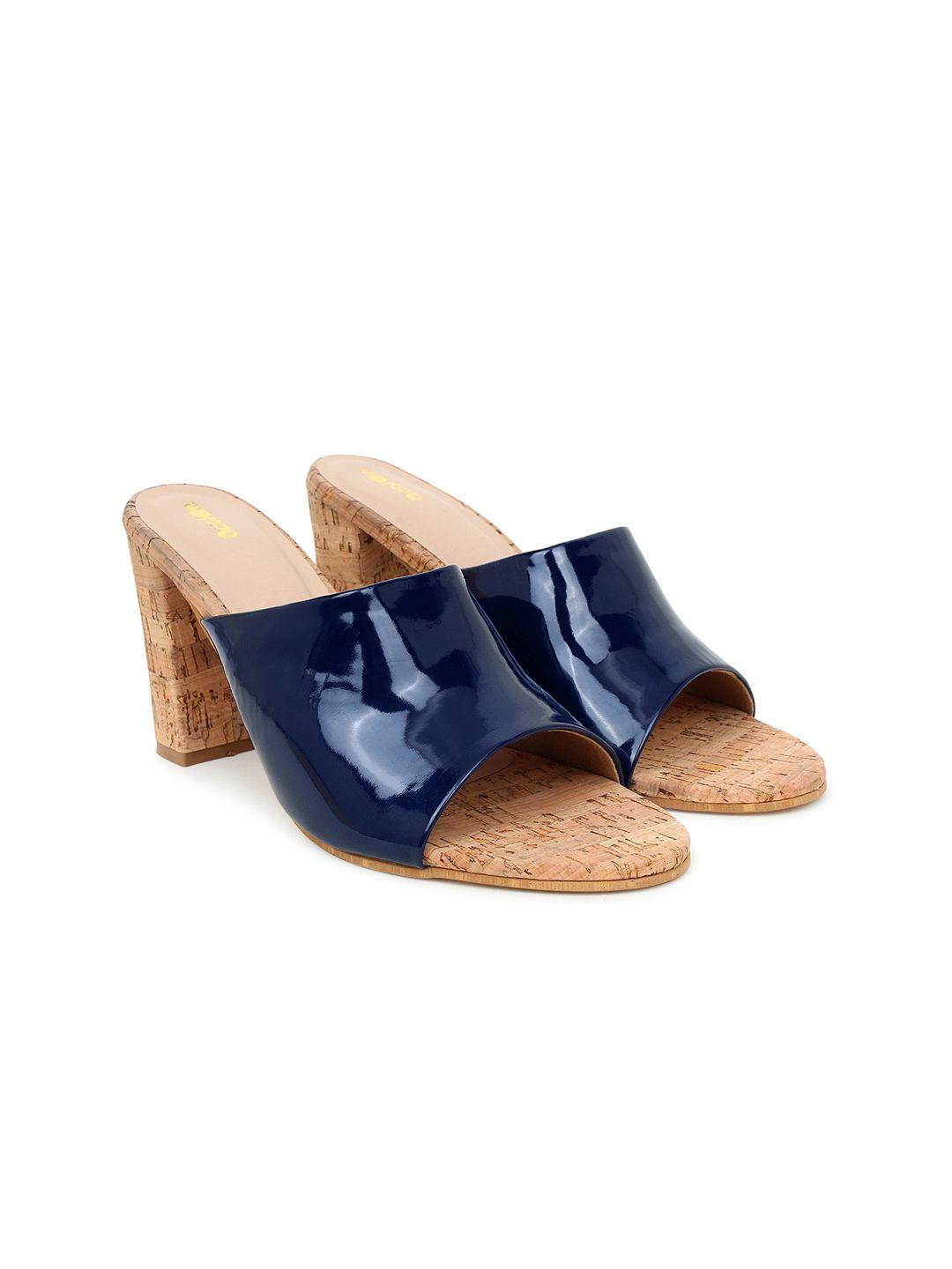 action open toe synthetic leather block mules
