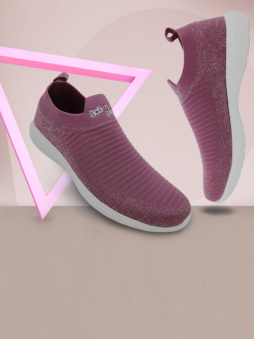 action plus women purple woven design slip-on sneakers