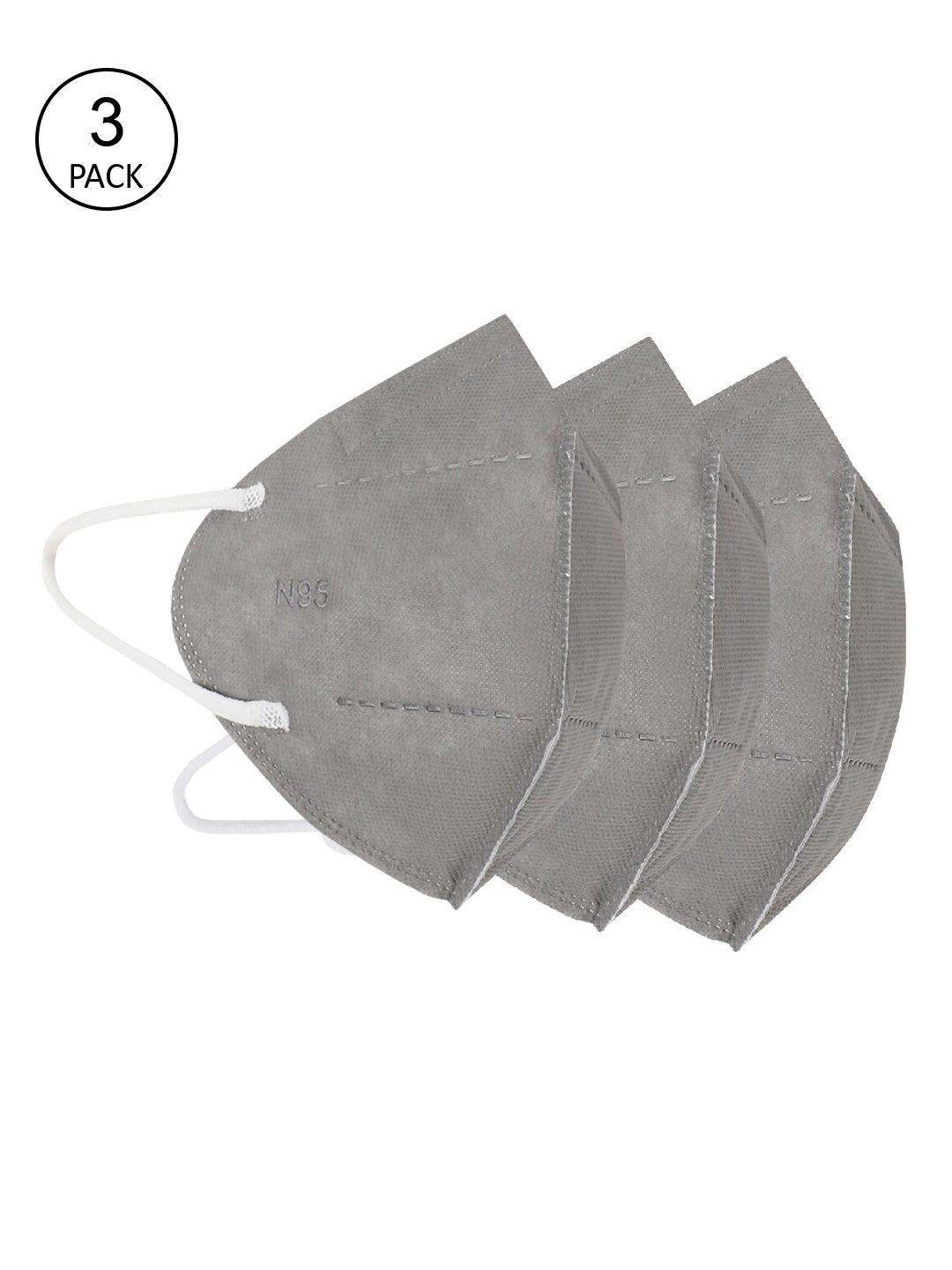action unisex pack of 3 grey solid 5-ply reusable n95 masks