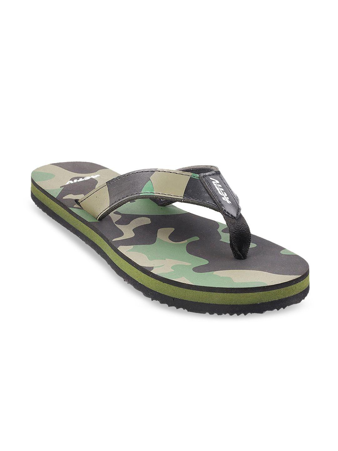 activ men green & black printed thong flip-flops