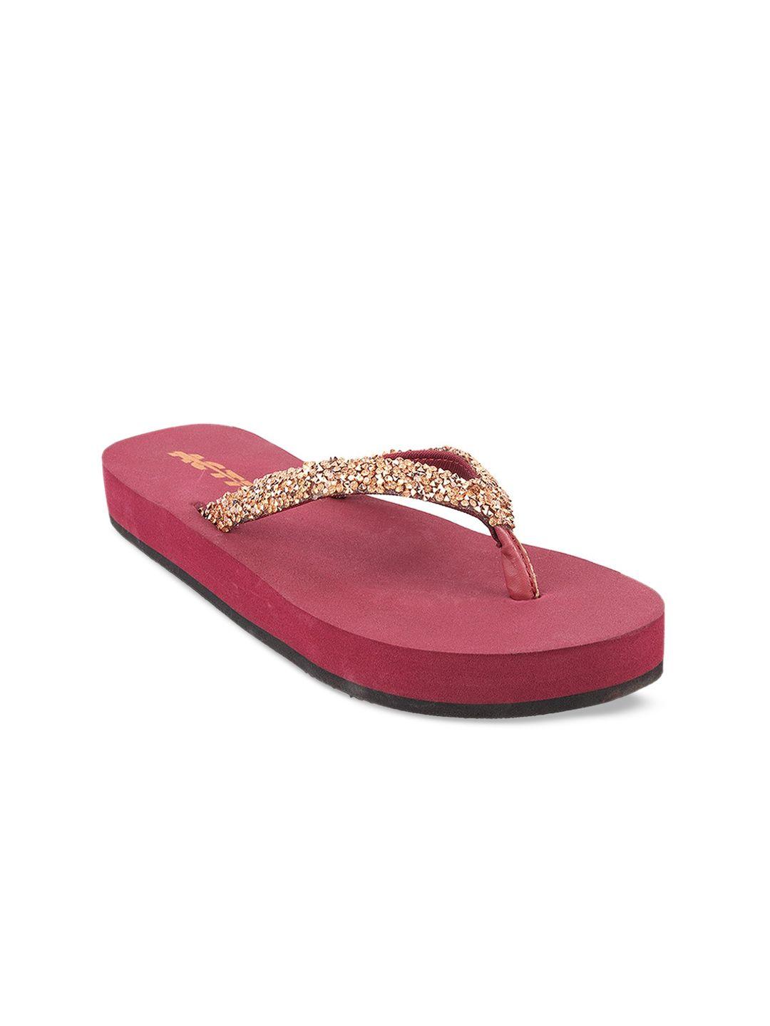 activ women maroon embellished thong flip-flops