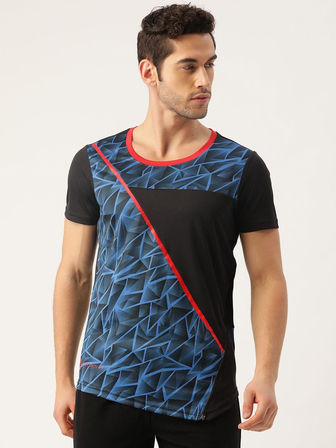 actoholic men black & blue printed round neck t-shirt