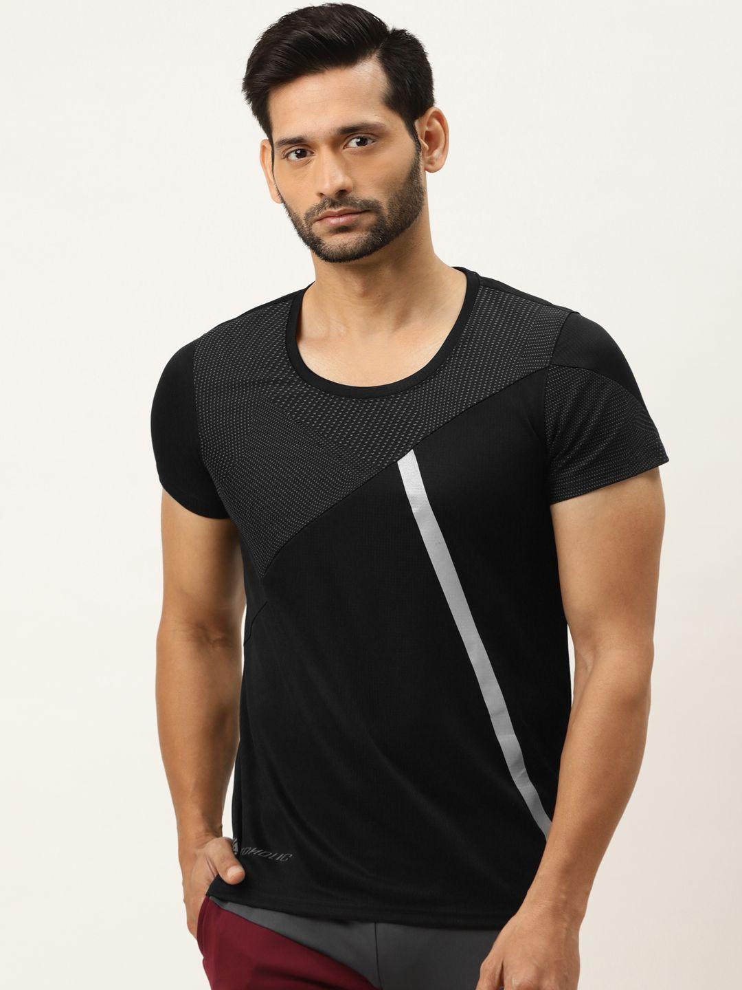 actoholic men black & charcoal grey printed round neck t-shirt