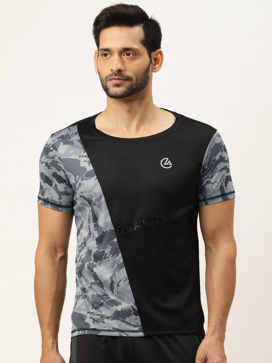 actoholic men black & grey colourblocked round neck t-shirt