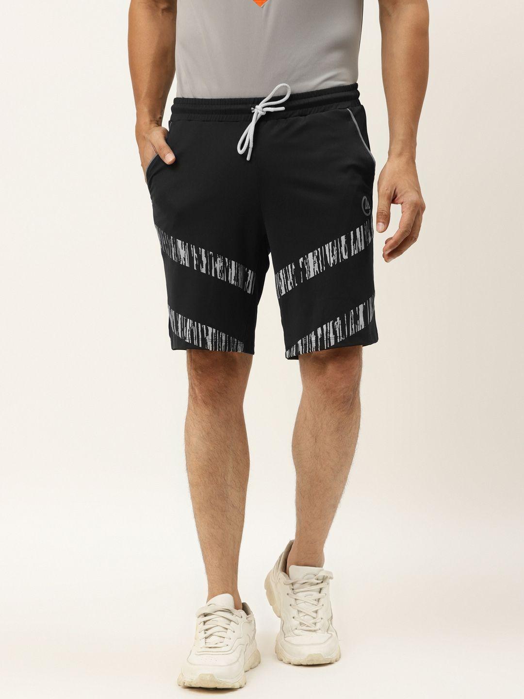 actoholic men black & grey printed regular fit sports shorts