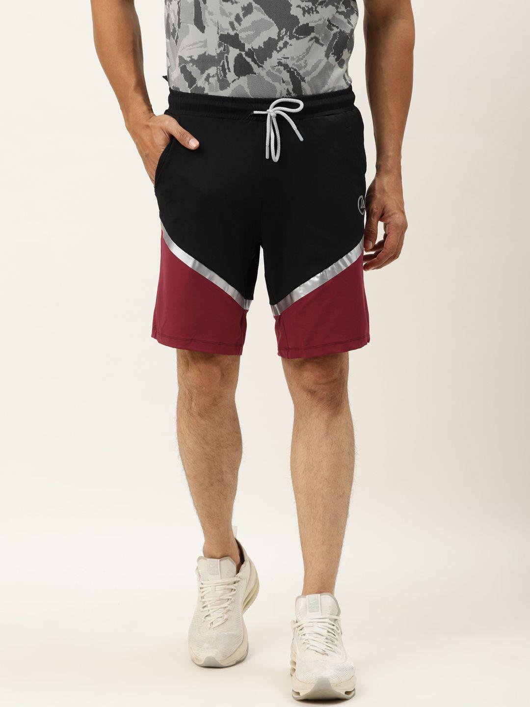 actoholic men black & maroon colourblocked regular fit sports shorts