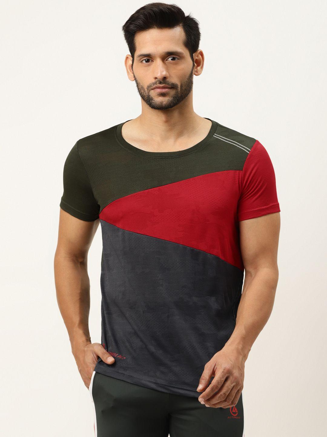 actoholic men charcoal grey & red colourblocked round neck t-shirt