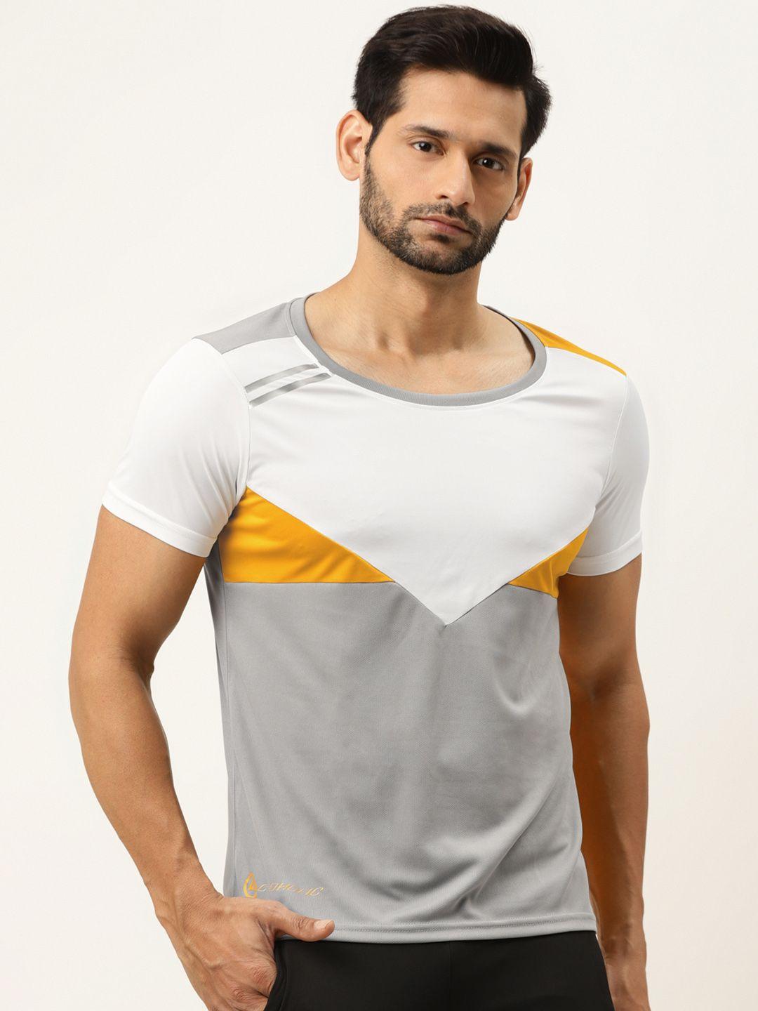 actoholic men grey & white colourblocked round neck t-shirt